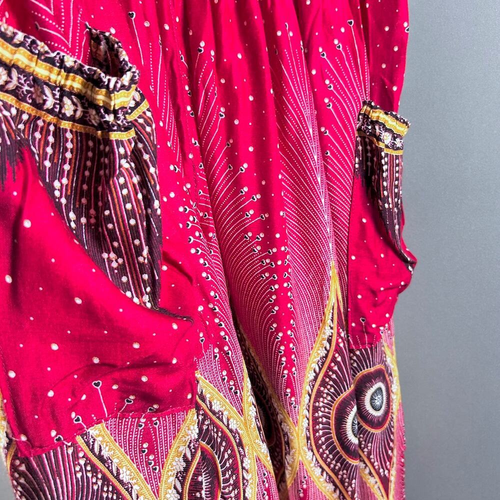 SOLD SOLD SOLD Harem Boho Yoga Hippie Lounge Peacock Print Smocked Baggy Pants - Picture 4 of 7